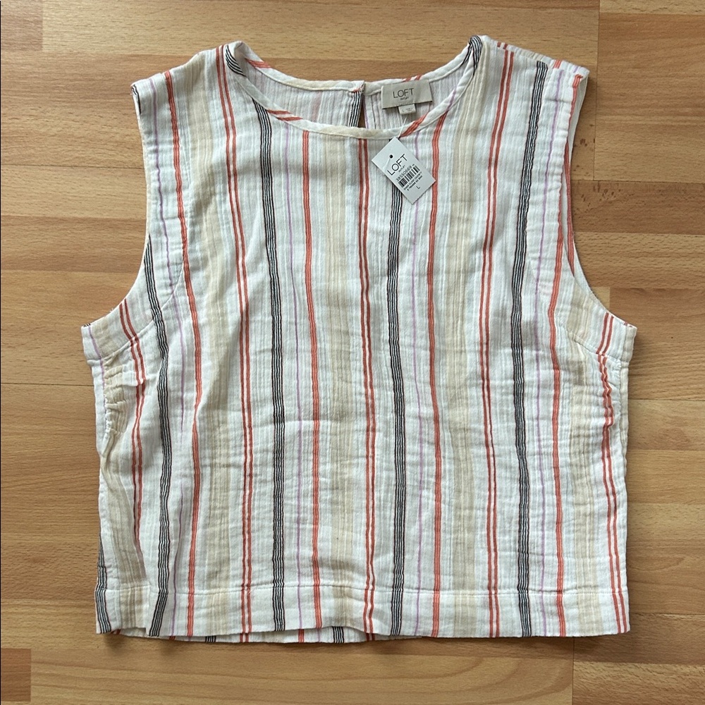 LOFT Sleeveless Top with Stripes - Cream, Red, Gray